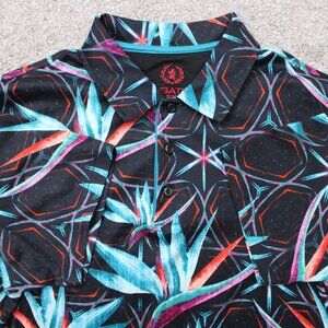Bugatchi Uomo Polo Shirt Mens Medium Black Floral Mercerized Cotton Short Sleeve